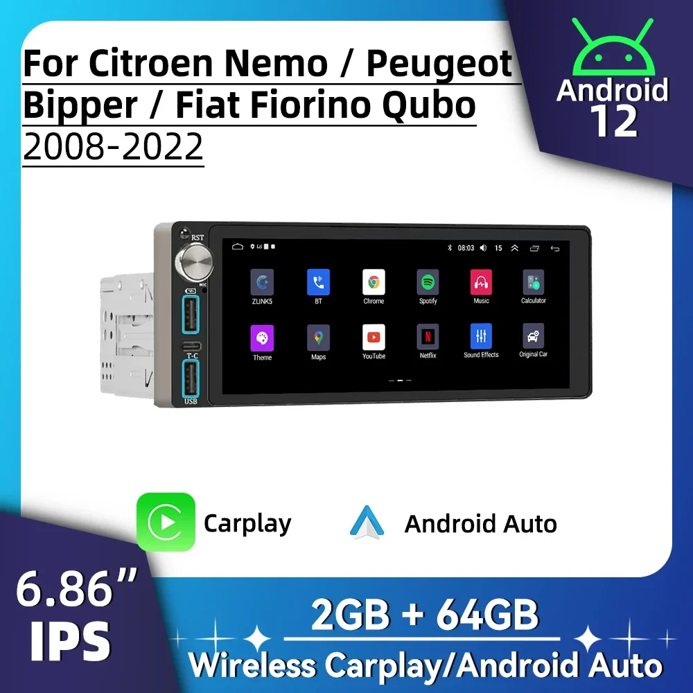 6,86 "Android автомобильный мультимедиа для Citroen Nemo Peugeot Bipper Fiat Fiorino Qubo 2008-2022 1-диновый радиоприемник Carplay Autoradio
6,86 "Android автомобильный мультимедиа для Citroen Nemo Peugeot Bipper Fiat Fiorino Qubo 2008-2022 1-диновый радиоприемник Carplay Autoradio