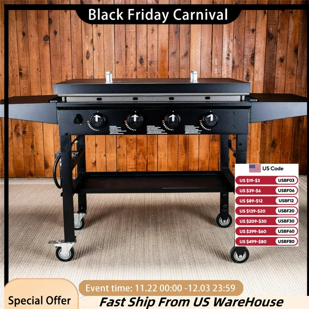 36 Inch Gas Griddle Cooking Station , Fueled Grade Griddle Station with Side Shelf ,4 Burner Flat Top Gas BBQ Grill Propane
36 Inch Gas Griddle Cooking Station , Fueled Grade Griddle Station with Side Shelf ,4 Burner Flat Top Gas BBQ Grill Propane