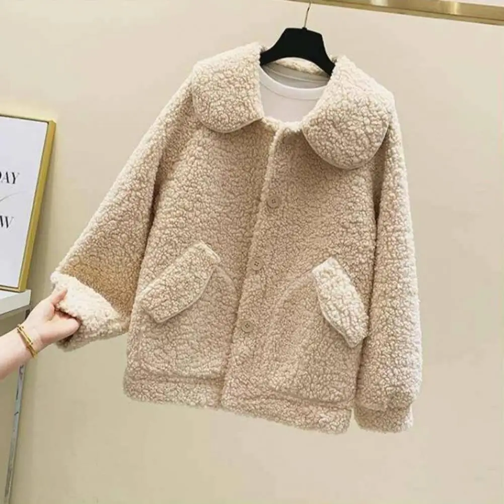 Women Winter Jacket Solid Color Fleece Cozy Long Sleeves Pockets Warm Turn-down Collar Cardigan Loose Autumn Jacket for Home
Women Winter Jacket Solid Color Fleece Cozy Long Sleeves Pockets Warm Turn-down Collar Cardigan Loose Autumn Jacket for Home