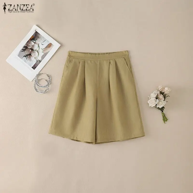 Women's High Waist Pleated Shorts Summer Casual Elastic Back Waist Wide Leg Shorts ZANZEA Commuting Day Wear Solid Color Pants
Women's High Waist Pleated Shorts Summer Casual Elastic Back Waist Wide Leg Shorts ZANZEA Commuting Day Wear Solid Color Pants