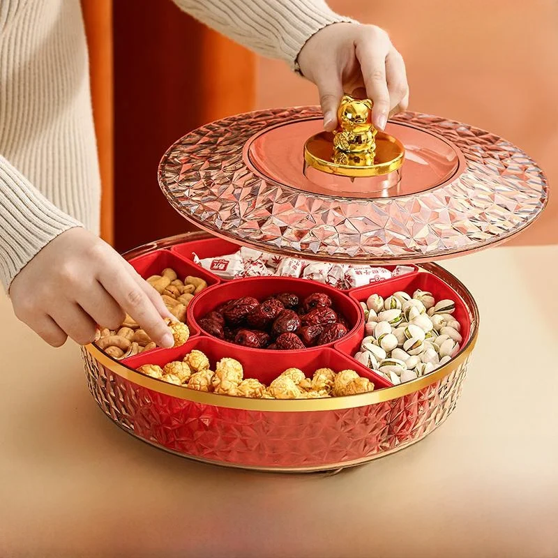 Rotating Candy Box Home Use Grid Snack Storage Box Red Chinese Style Moving in Nut Dried Fruit Snack Storage Basket Fruit Tray
Rotating Candy Box Home Use Grid Snack Storage Box Red Chinese Style Moving in Nut Dried Fruit Snack Storage Basket Fruit Tray