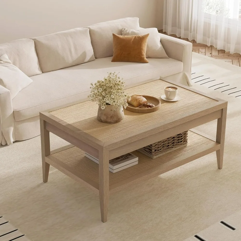 Rattan Coffee Table for Living Room - Boho Rectangular Dining Center Table with 2 -Tiers Rattan Storage Shelf, Farmhouse Table
Rattan Coffee Table for Living Room - Boho Rectangular Dining Center Table with 2 -Tiers Rattan Storage Shelf, Farmhouse Table