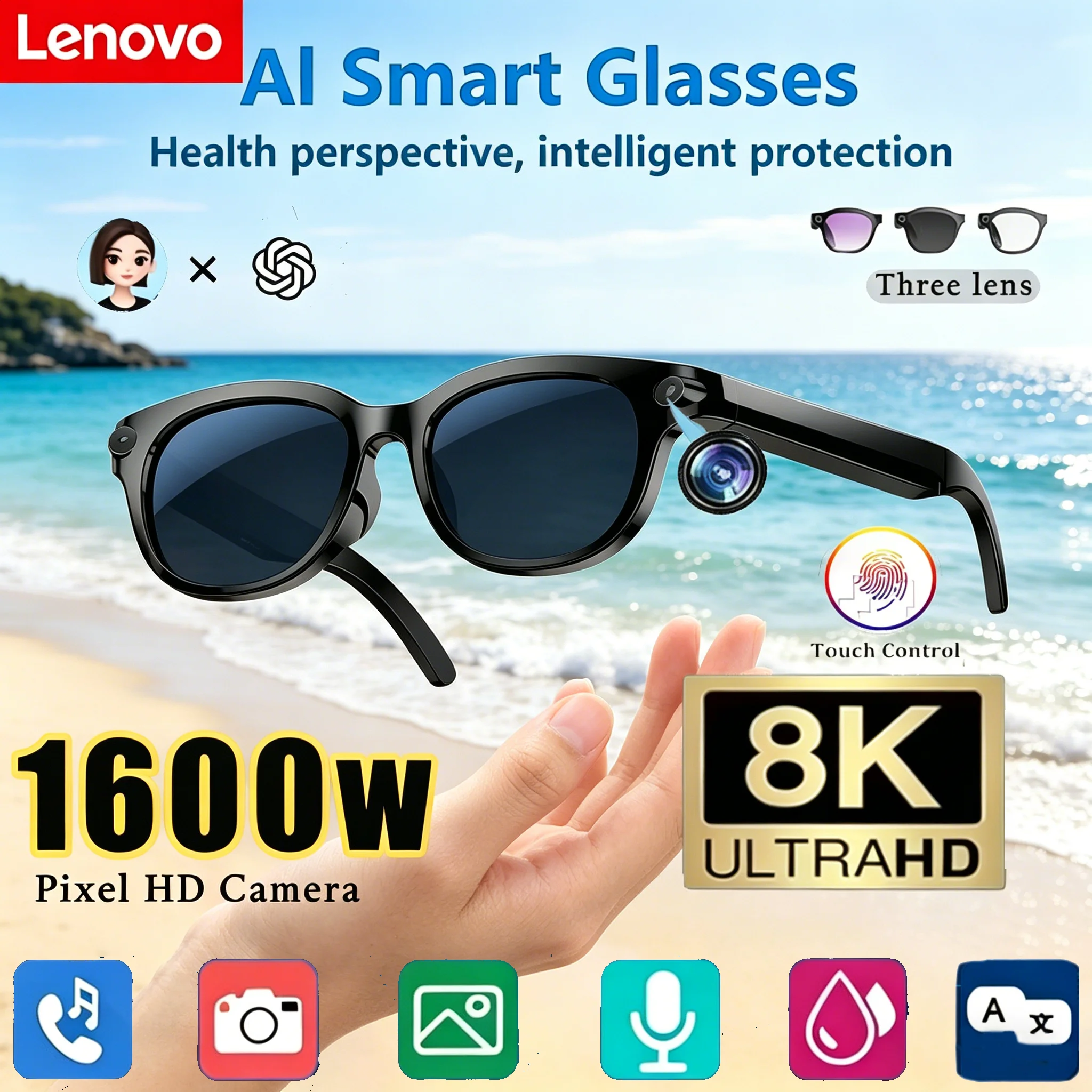 Lenovo 8K AI Translation New 2026 AI Smart Glasses Bluetooth Calling Music Player Camera Control Anti Blue Light Sunglasses
Lenovo 8K AI Translation New 2026 AI Smart Glasses Bluetooth Calling Music Player Camera Control Anti Blue Light Sunglasses