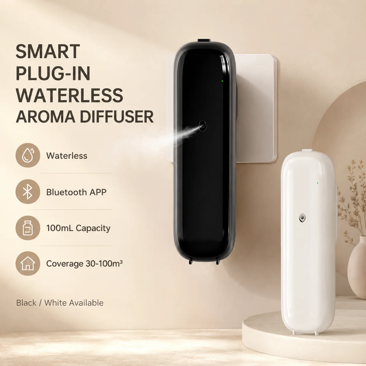 NAMSTE Smart Bluetooth Aroma Diffuser Machine Wall Mounted Waterless Plug in Scent Machine for Home Office Bathroom Corridor
NAMSTE Smart Bluetooth Aroma Diffuser Machine Wall Mounted Waterless Plug in Scent Machine for Home Office Bathroom Corridor