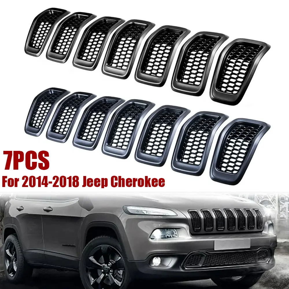 Комплект отделки центральной решетки переднего бампера, кольцо вставления решетки и декоративная рамка вентиляционного отверстия — для Jeep Cherokee 2014-2018 гг., 7 шт.
Комплект отделки центральной решетки переднего бампера, кольцо вставления решетки и декоративная рамка вентиляционного отверстия — для Jeep Cherokee 2014-2018 гг., 7 шт.