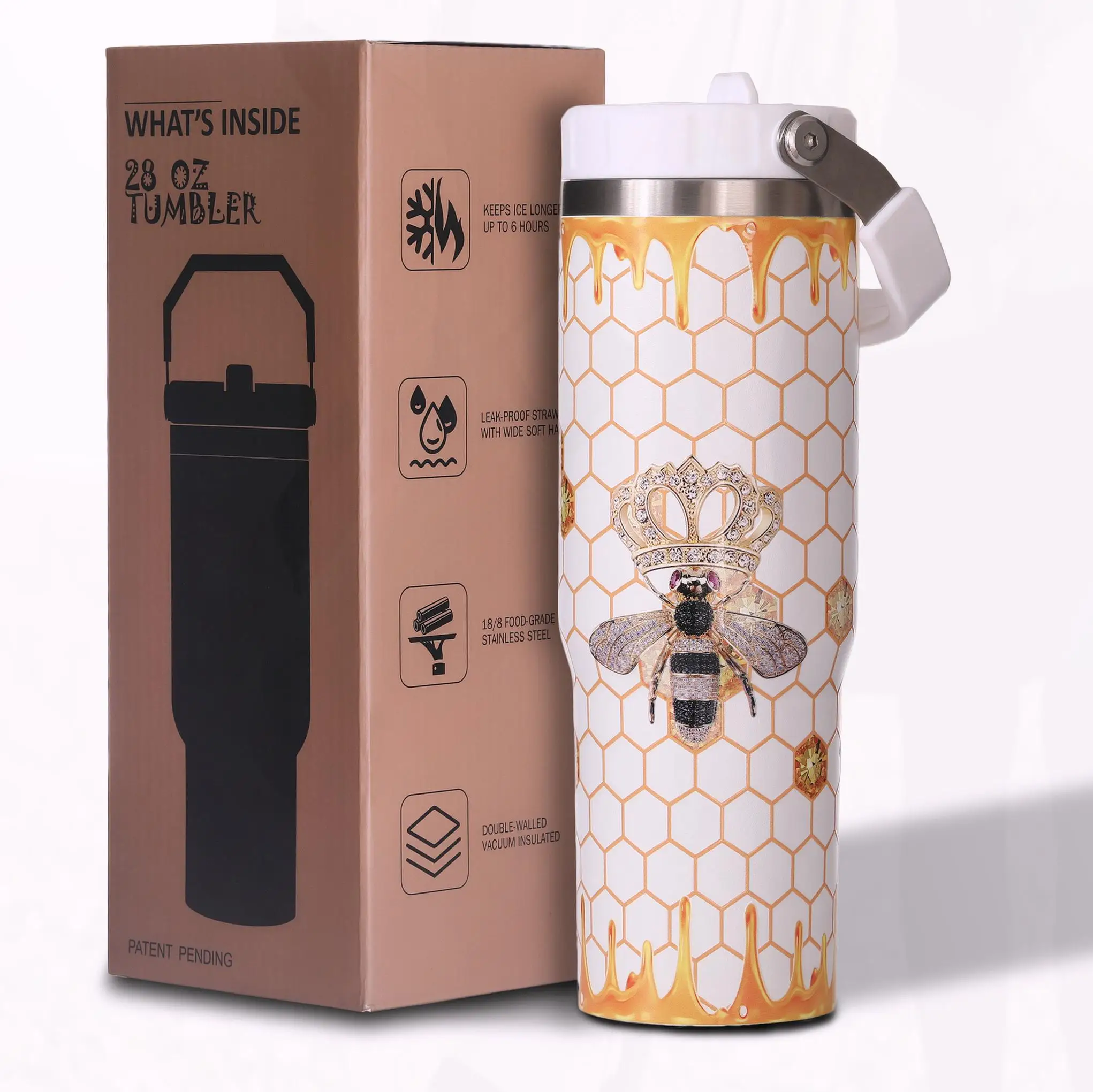 30oz Bee Lover Stainless Steel Tumbler, Vacuum Insulated Cup with Straw Lid, Handle and 3D Print, Gift for Her
30oz Bee Lover Stainless Steel Tumbler, Vacuum Insulated Cup with Straw Lid, Handle and 3D Print, Gift for Her