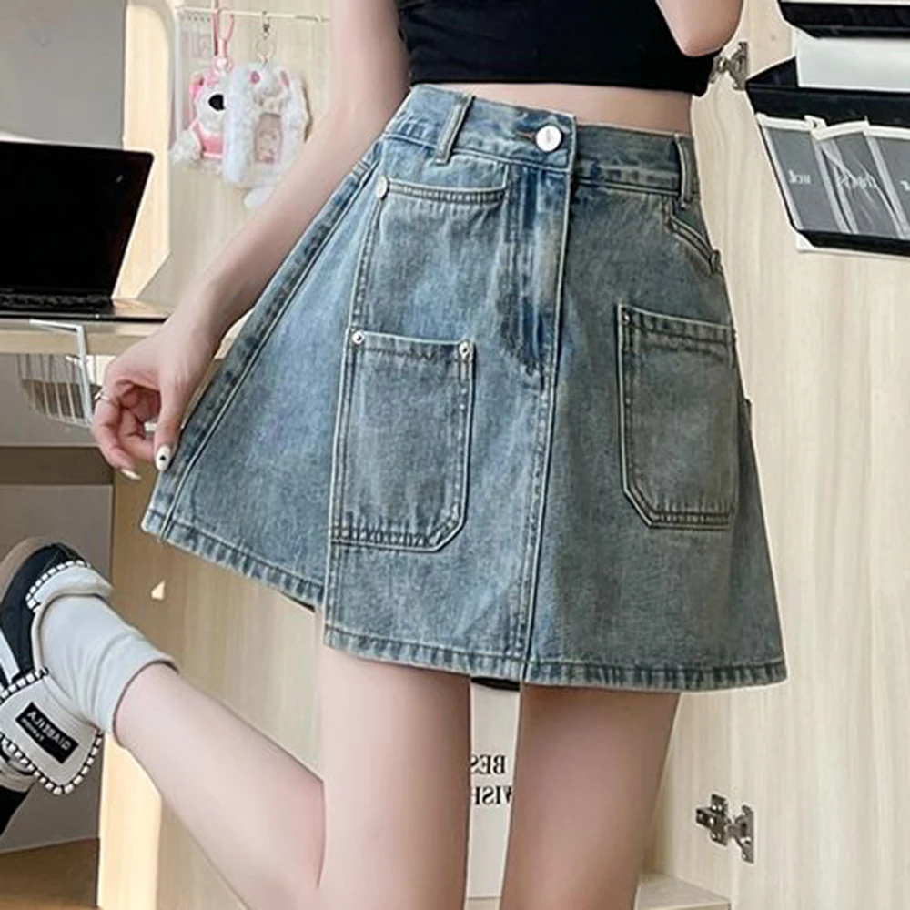 High waisted denim short skirt for women, 2025 new summer A-line wrapped hip skirt, half body skirt korean fashion clothing
High waisted denim short skirt for women, 2025 new summer A-line wrapped hip skirt, half body skirt korean fashion clothing