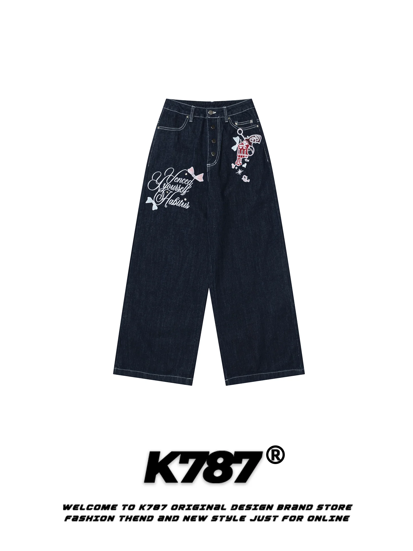 Мужские повседневные брюки K787 в американском ретро-стиле: джинсы с вышивкой узлами, свободные, с высокой талией, прямые, широкие штанины, длинные
Мужские повседневные брюки K787 в американском ретро-стиле: джинсы с вышивкой узлами, свободные, с высокой талией, прямые, широкие штанины, длинные