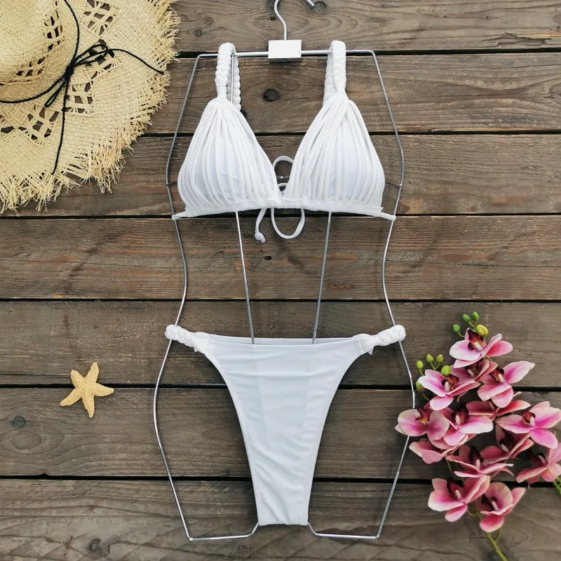 Brazilian Swimsuit Women's Sexy 2 Pieces Mini Bikini Set Triangle Halter Backless Thong Beach Bathing Suit Summer 2025 New Style
Brazilian Swimsuit Women's Sexy 2 Pieces Mini Bikini Set Triangle Halter Backless Thong Beach Bathing Suit Summer 2025 New Style