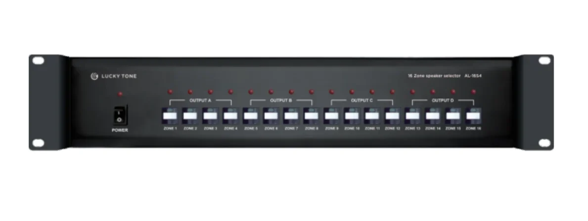 16 Zones Speaker Selector With Volume Control 16 Speaker Outputs and 4 Audio Inputs
16 Zones Speaker Selector With Volume Control 16 Speaker Outputs and 4 Audio Inputs