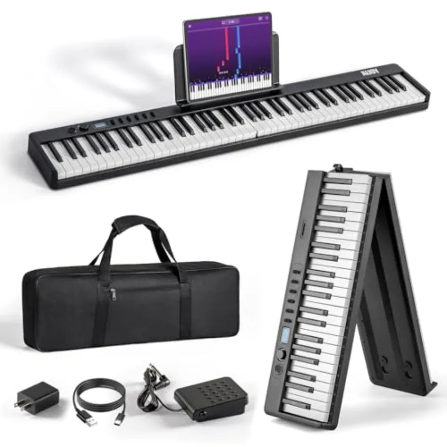 88-Key Portable Piano Keyboard for beginner learning travel, folding design with USB-MIDI connection, black finish, long batter
88-Key Portable Piano Keyboard for beginner learning travel, folding design with USB-MIDI connection, black finish, long batter
