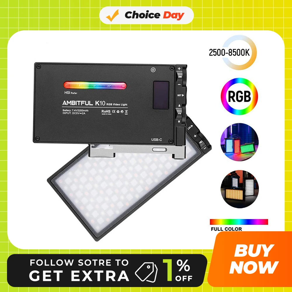 AMBITFUL K10 RGB 2500K-8500K Dimmable Full Color LED Video Light Photography Video Studio DSLR Camera Light PK BOLING BL-P1
AMBITFUL K10 RGB 2500K-8500K Dimmable Full Color LED Video Light Photography Video Studio DSLR Camera Light PK BOLING BL-P1