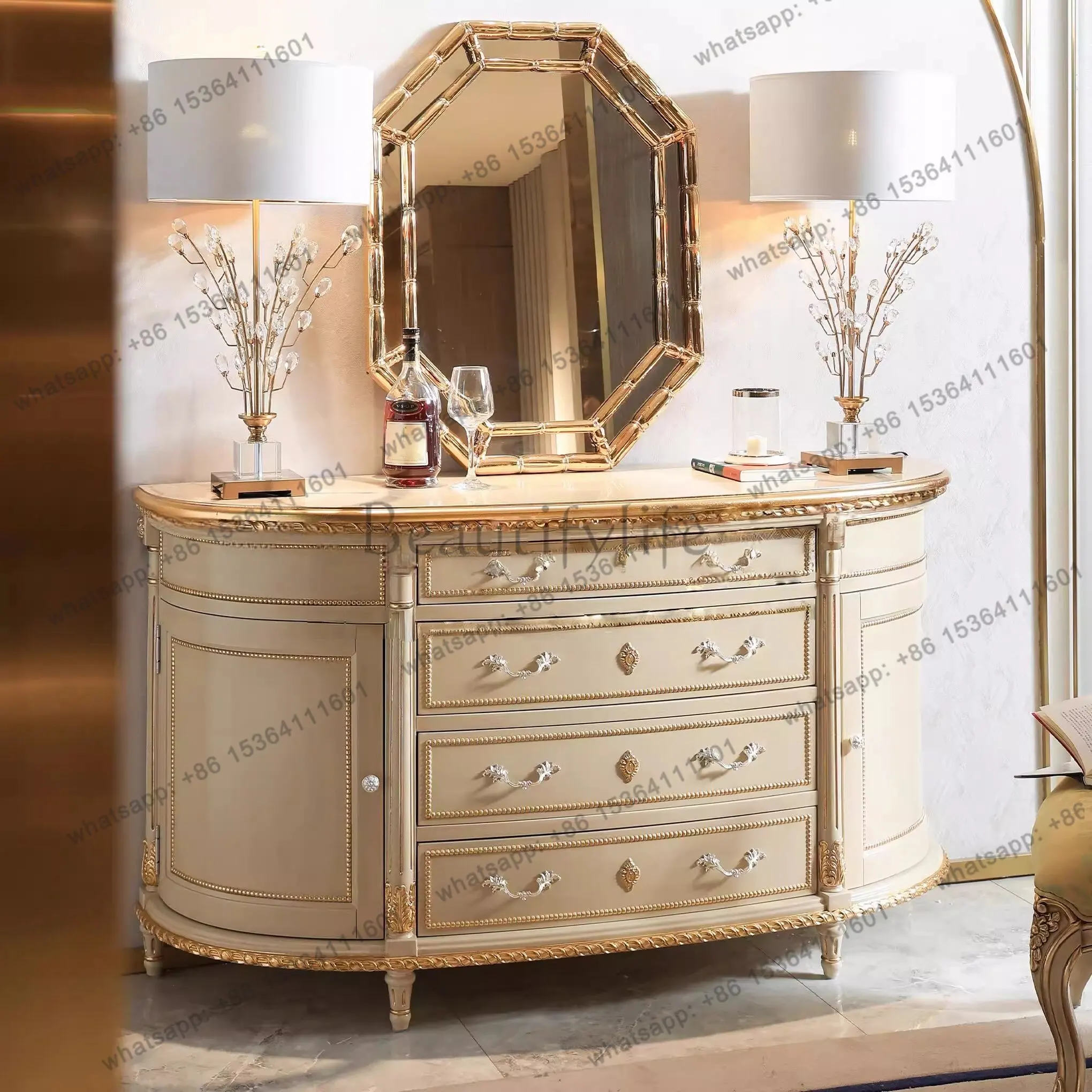 American light luxury solid wood dining side cabinet, French retro high-end custom carved entrance cabinet
American light luxury solid wood dining side cabinet, French retro high-end custom carved entrance cabinet