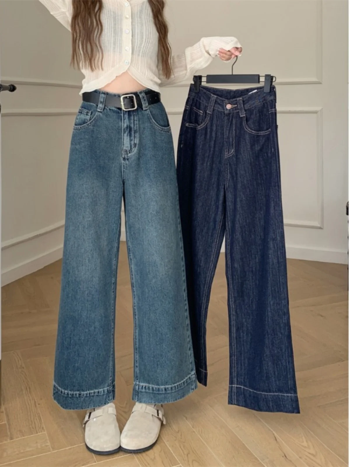 High Waist Wide Leg Denim Jeans Women's Autumn Straight Washed Blue Jeans plus Size Conceal Meat Slimming Pants
High Waist Wide Leg Denim Jeans Women's Autumn Straight Washed Blue Jeans plus Size Conceal Meat Slimming Pants