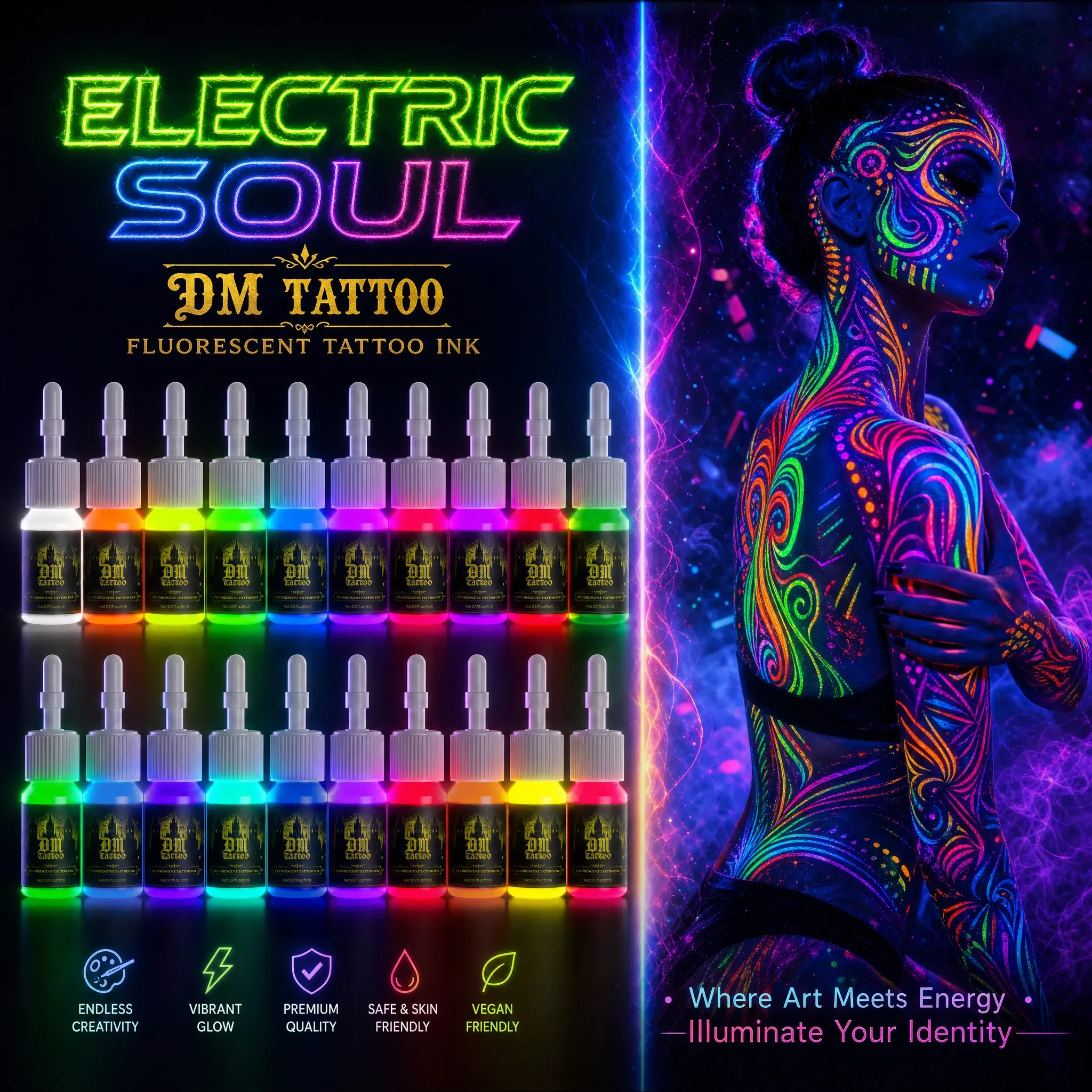 DM 5ml 18 Colors Fluorescent Tattoo Ink Kit Professional Beauty Paints Natural Plant Extract Pigment Body Painting Tattoo Ink
DM 5ml 18 Colors Fluorescent Tattoo Ink Kit Professional Beauty Paints Natural Plant Extract Pigment Body Painting Tattoo Ink