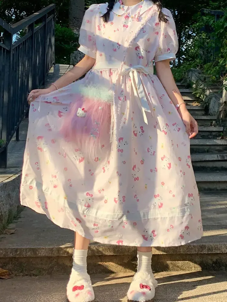New Sanrio Hello Kitty Printed Ladies Dress Kawaii Cute Japanese College Style Short-sleeved Long Princess Dress Evening Dresses
New Sanrio Hello Kitty Printed Ladies Dress Kawaii Cute Japanese College Style Short-sleeved Long Princess Dress Evening Dresses
