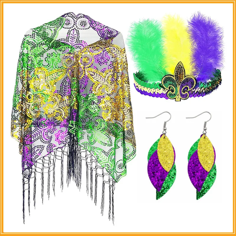 Carnival Shiny Shawl Earrings Set Women Patchwork Hair Band Festival Party Accessory
Carnival Shiny Shawl Earrings Set Women Patchwork Hair Band Festival Party Accessory