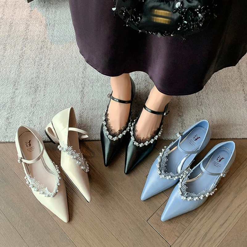 NEW Spring/Autumn Women Pumps Genuine Leather Shoes for Women Pointed Toe Strange Heel Shoes String Bead Buckle Strap Mary Janes
NEW Spring/Autumn Women Pumps Genuine Leather Shoes for Women Pointed Toe Strange Heel Shoes String Bead Buckle Strap Mary Janes