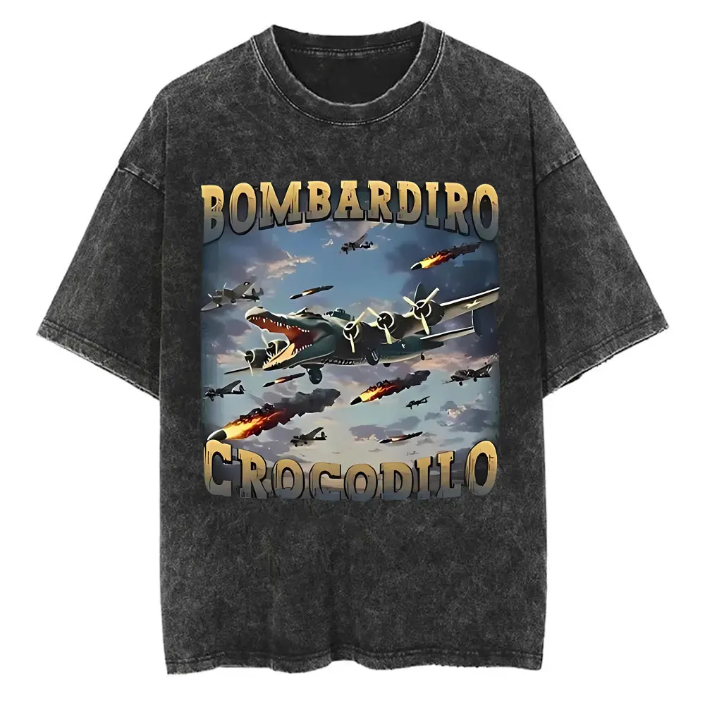 Hot Sale Bombardiro Crocodilo Funny Plane Bomber Crocodile Vintage Washed T-shirt Summer Men Women Cotton Casual Humor T Shirts
Hot Sale Bombardiro Crocodilo Funny Plane Bomber Crocodile Vintage Washed T-shirt Summer Men Women Cotton Casual Humor T Shirts