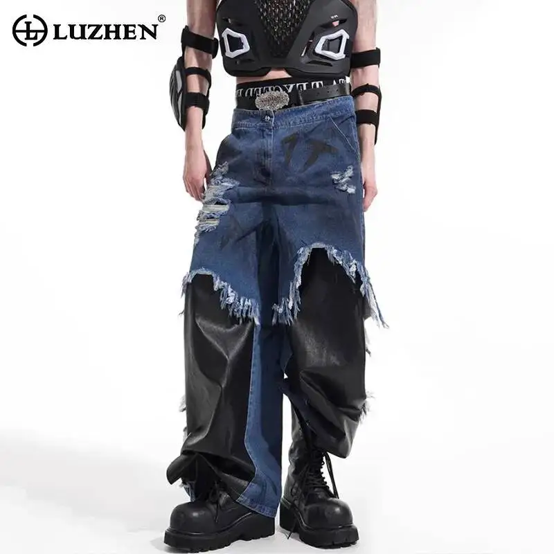 LUZHEN Piece Personalized Fake Two 2025 Design Leather New Splicing Loose Wide Leg Jeans Men's Stylish Street Denim Pants JY7117
LUZHEN Piece Personalized Fake Two 2025 Design Leather New Splicing Loose Wide Leg Jeans Men's Stylish Street Denim Pants JY7117