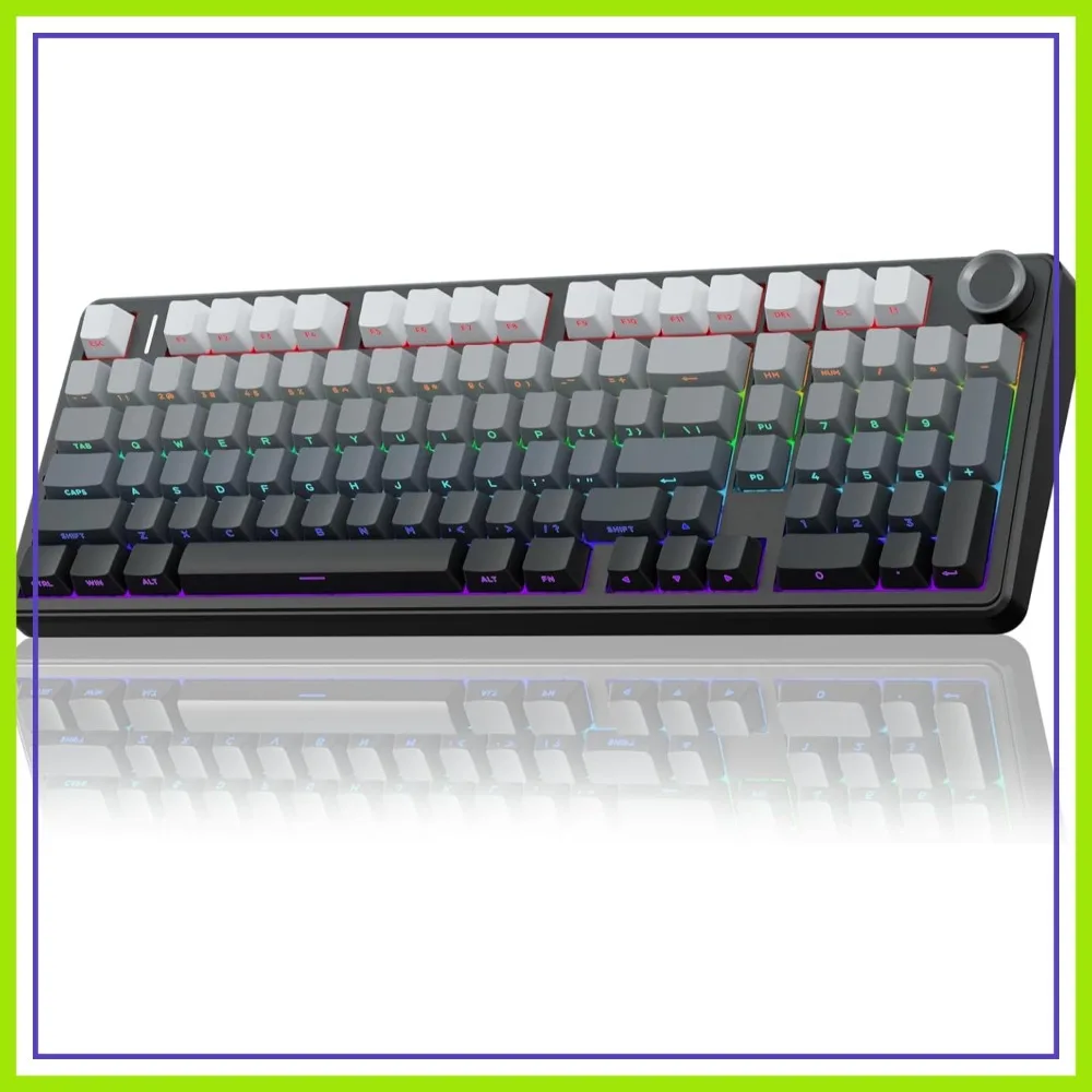 Wireless Mechanical Keyboard with Knob, Gasket Structure, Tri-Mode BT5.0/USB-C/2.4GHz, Hot Swappable, Creamy Sound, RGB Backlit PBT Keycaps, Gaming Keyboards
Wireless Mechanical Keyboard with Knob, Gasket Structure, Tri-Mode BT5.0/USB-C/2.4GHz, Hot Swappable, Creamy Sound, RGB Backlit PBT Keycaps, Gaming Keyboards