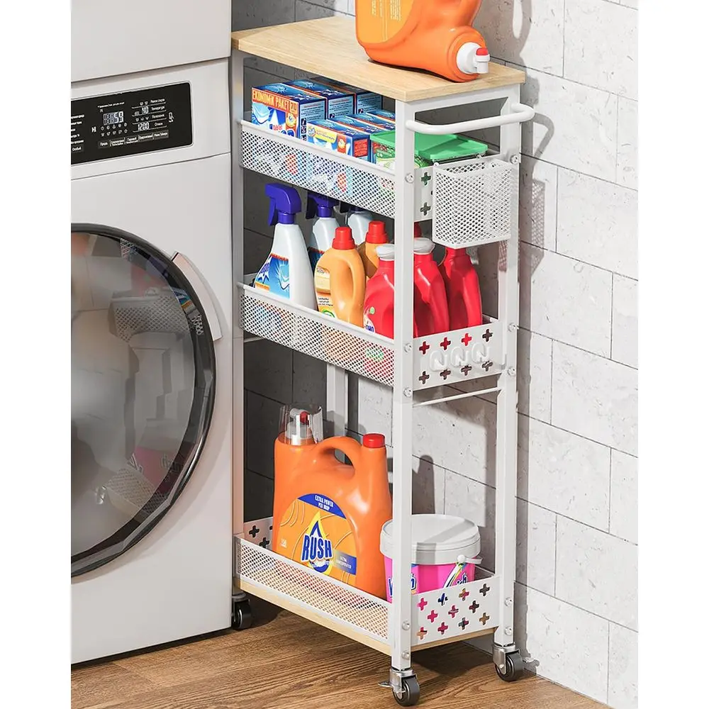 4 Tier Laundry Cart with Wheels, Narrow Rolling Carts Bathroom Organizers Storage Shel with Wood Rack and Handle for Small Space
4 Tier Laundry Cart with Wheels, Narrow Rolling Carts Bathroom Organizers Storage Shel with Wood Rack and Handle for Small Space