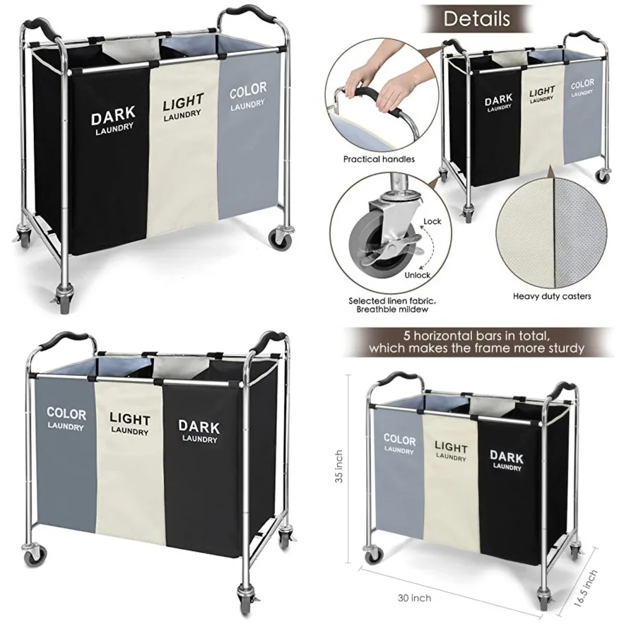 Laundry Basket with Wheels, 240l Laundry Hamper with 3 Section Laundry Bag for Dirty Clothes, Dorm Room Essentials, Towel Organ
Laundry Basket with Wheels, 240l Laundry Hamper with 3 Section Laundry Bag for Dirty Clothes, Dorm Room Essentials, Towel Organ