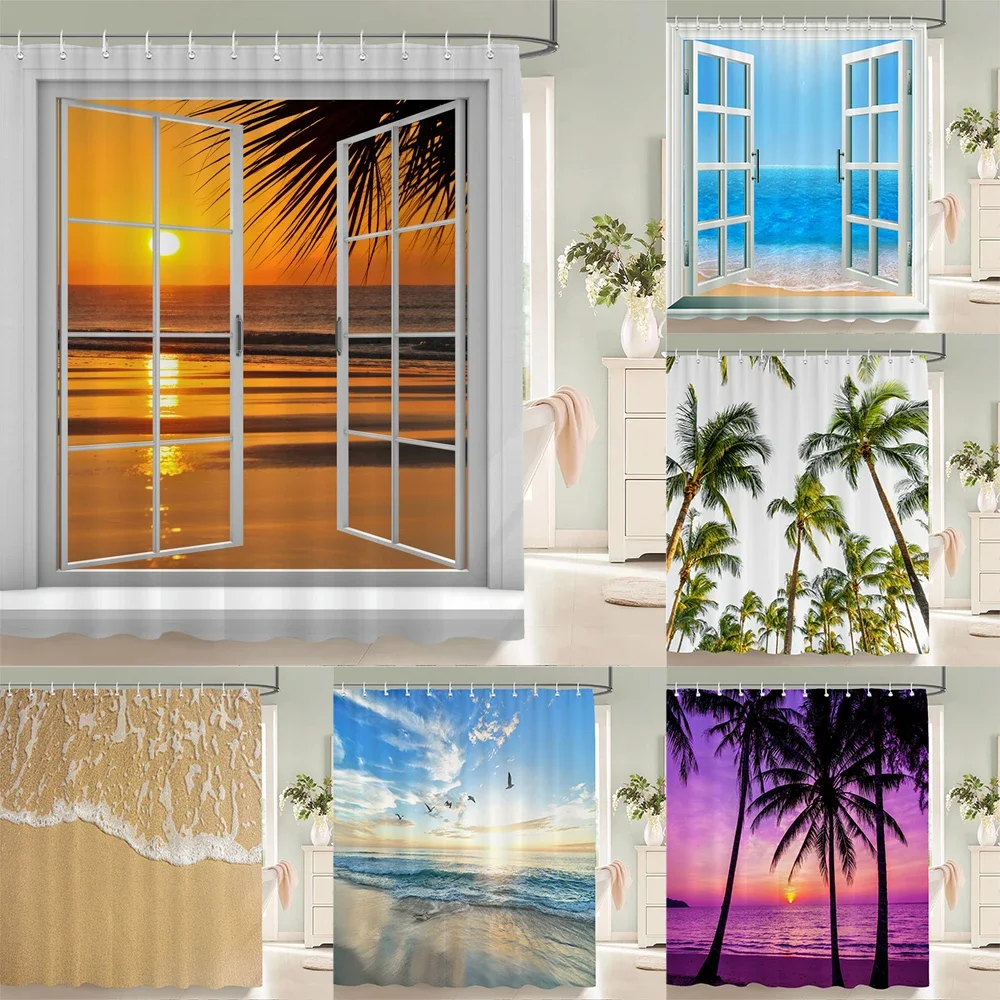 Летние приморские пляжные занавески для душа с пейзажем пальмы, занавески для ванной комнаты для украшения дома, полиэстеровая занавеска для ванны с крючками
Летние приморские пляжные занавески для душа с пейзажем пальмы, занавески для ванной комнаты для украшения дома, полиэстеровая занавеска для ванны с крючками