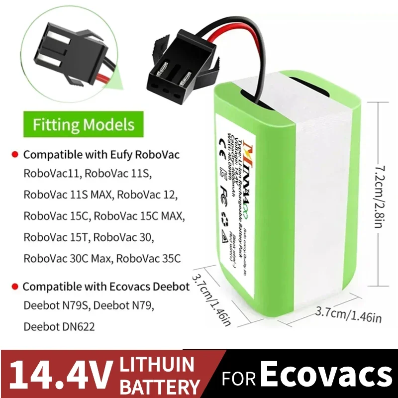 3500mAh 14.4V Li-ion Battery for Conga Excellence 990 1090 1790 1990 Ecovacs Deebot N79 N79S DN622, Eufy Robovac 30 35C 18650
3500mAh 14.4V Li-ion Battery for Conga Excellence 990 1090 1790 1990 Ecovacs Deebot N79 N79S DN622, Eufy Robovac 30 35C 18650