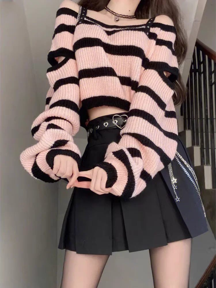 Unique Knitted oulder Bared Sweater Women's Faion Autumn New Sle Small Size Striped One oulder Pure Desire Special
Unique Knitted oulder Bared Sweater Women's Faion Autumn New Sle Small Size Striped One oulder Pure Desire Special