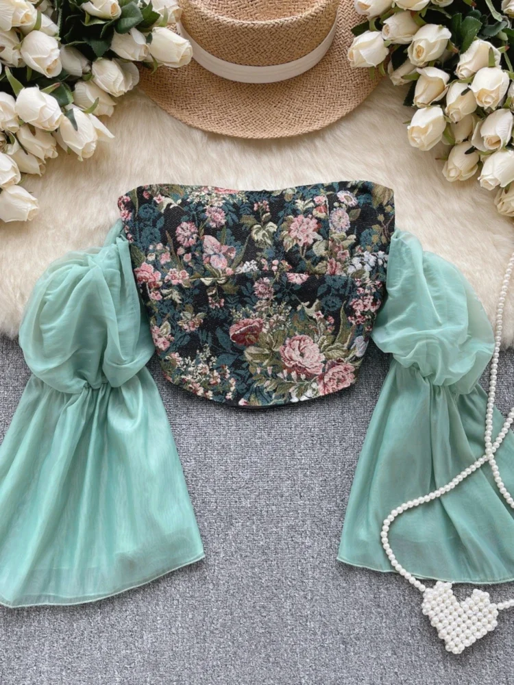 Women Vintage Printed Vest Summer Mesh Splicing Puff Sleeve Beach Tank Tops Female Sexy Off The Shoulder Crop Tops
Women Vintage Printed Vest Summer Mesh Splicing Puff Sleeve Beach Tank Tops Female Sexy Off The Shoulder Crop Tops