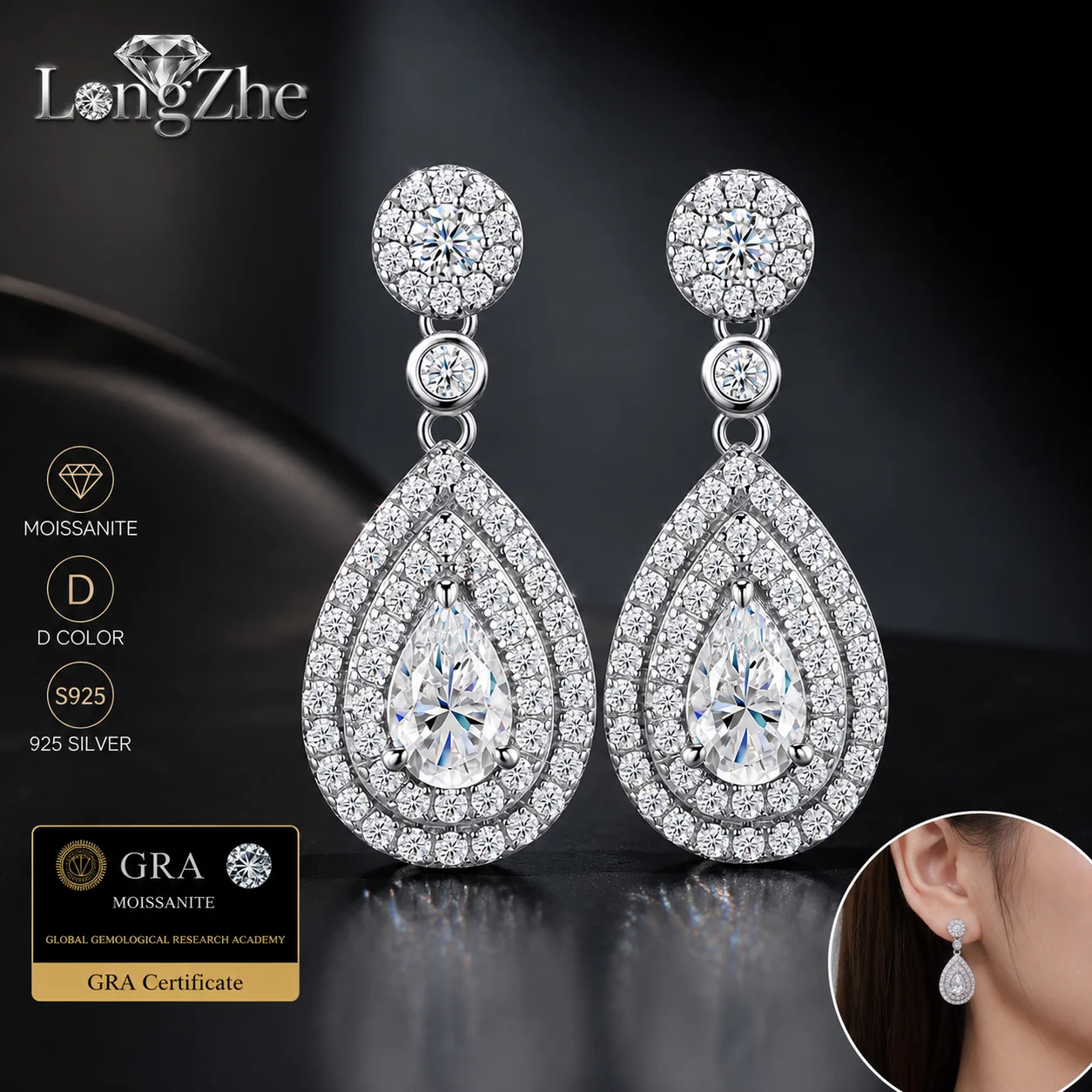 S925 Sterling Silver Moissanite Drop Earrings 5x8mm Pear Cut Double Halo Dangle for Women Wedding Anniversary Fine Jewelry Gift
S925 Sterling Silver Moissanite Drop Earrings 5x8mm Pear Cut Double Halo Dangle for Women Wedding Anniversary Fine Jewelry Gift