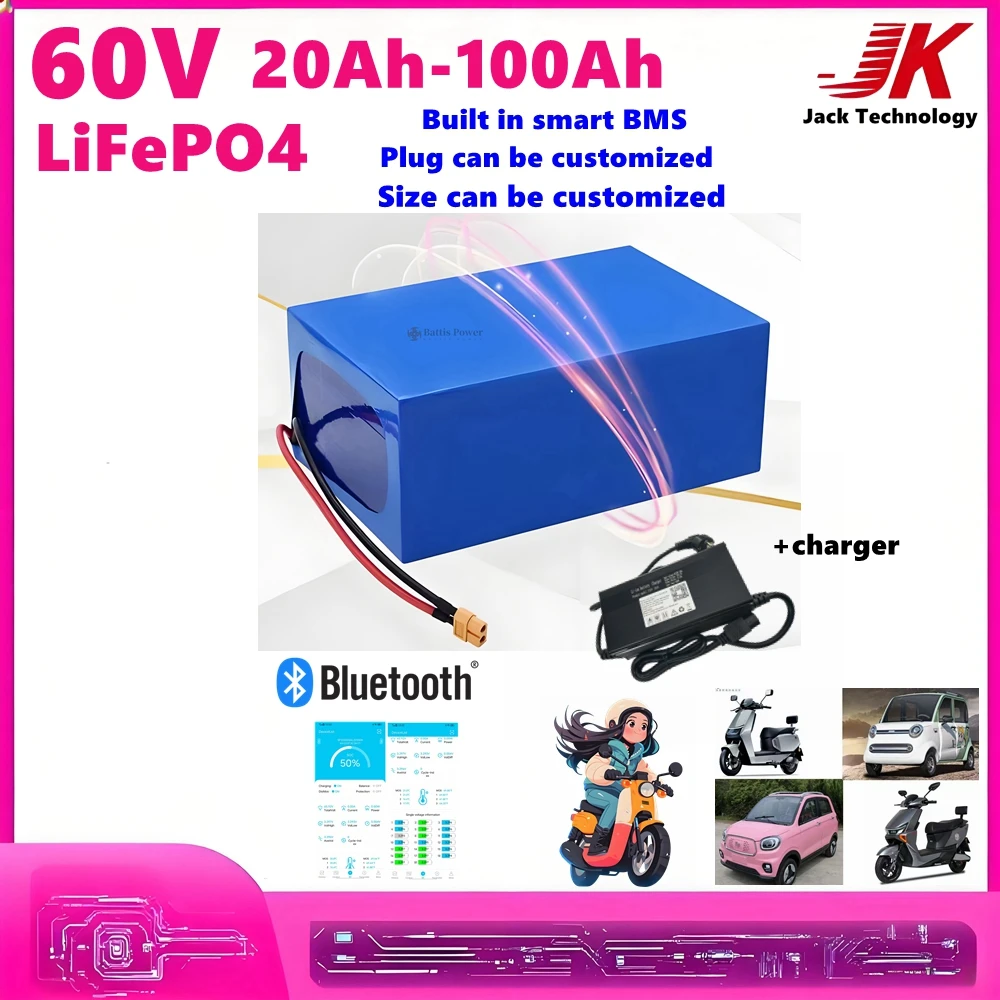 JK scooter tricycle 60V 60ah 50ah 80ah 100ah Lithium Deep cycle LiFePO4 battery PACK for 2KW 3KW 5KW motor motorcycle Electric
JK scooter tricycle 60V 60ah 50ah 80ah 100ah Lithium Deep cycle LiFePO4 battery PACK for 2KW 3KW 5KW motor motorcycle Electric