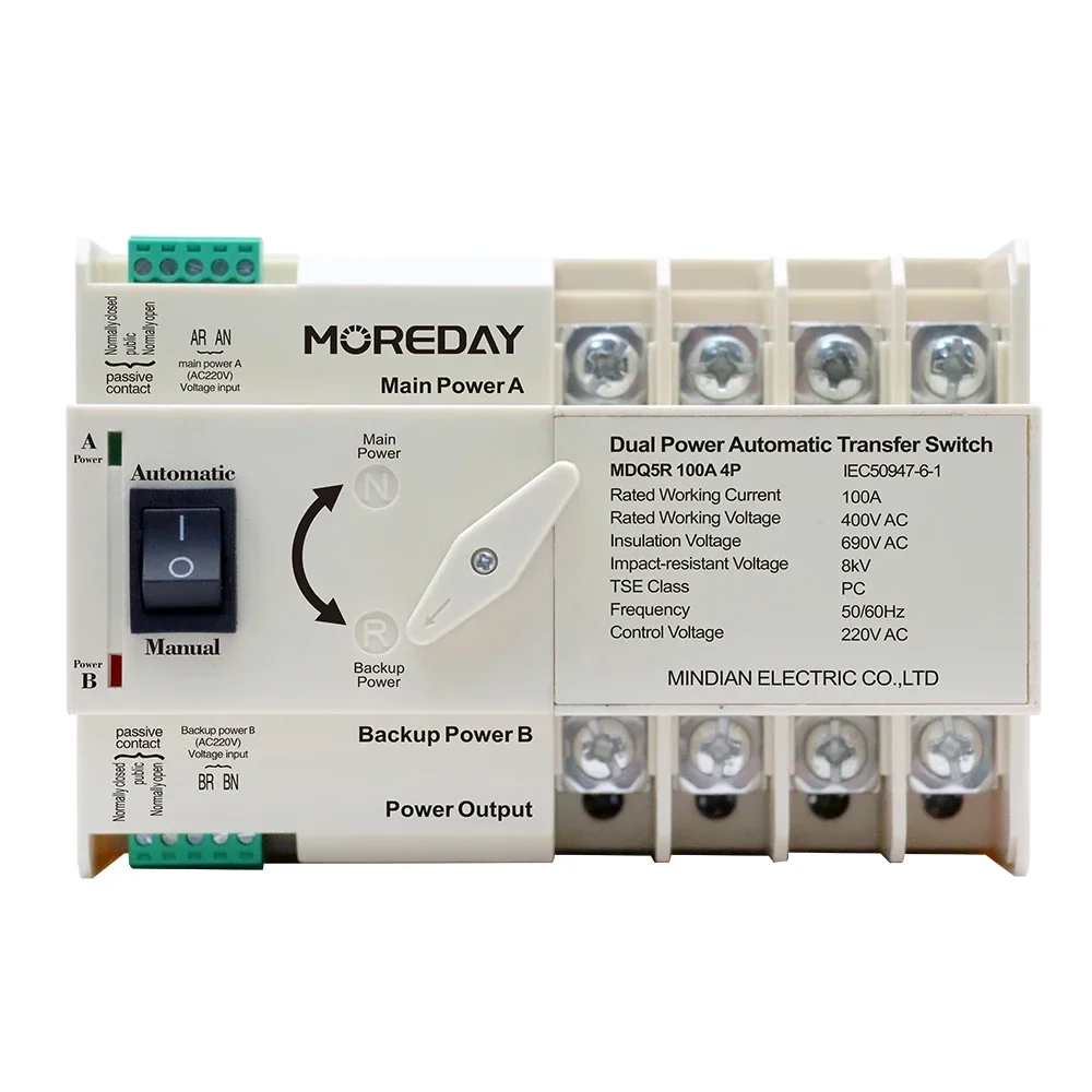 MOREDAY Automatic Transfer Switch Controller 2P 3P 4P ATS 63A 100A 125A Dual Power Changeover Switch PC Class
MOREDAY Automatic Transfer Switch Controller 2P 3P 4P ATS 63A 100A 125A Dual Power Changeover Switch PC Class