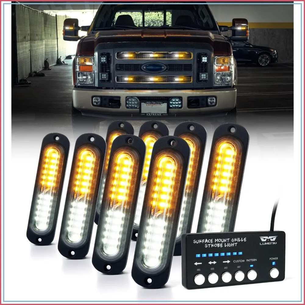 White Amber LED Surface Mount Strobe Flashing Lights Kit w/Controller 8PCS Grille Side Marker Emergency Warning Caution Light for Trucks Traffic Sync
White Amber LED Surface Mount Strobe Flashing Lights Kit w/Controller 8PCS Grille Side Marker Emergency Warning Caution Light for Trucks Traffic Sync