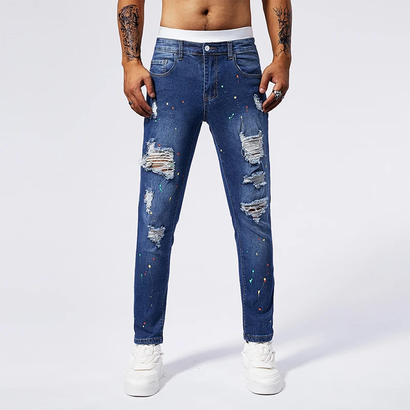 Europe and the United States high-quality new hole blue men's Slim jeans classic denim straight pants men's models
Europe and the United States high-quality new hole blue men's Slim jeans classic denim straight pants men's models
