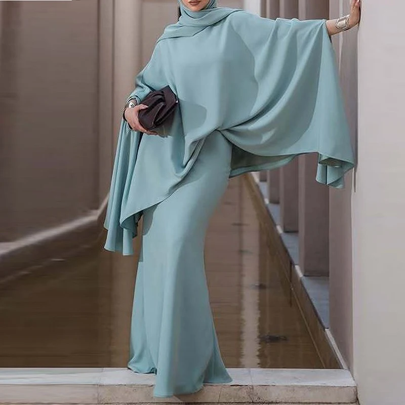 Elegant O-neck Muslim Satin Abaya Set Casual Hight Waist Long Sleeve Solid 2 Piece Suit Women Fashion Draped Long Skirt Outfits
Elegant O-neck Muslim Satin Abaya Set Casual Hight Waist Long Sleeve Solid 2 Piece Suit Women Fashion Draped Long Skirt Outfits