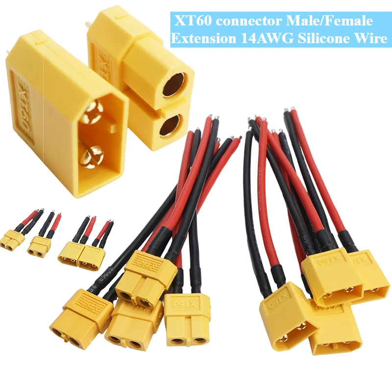 New XT60 Connector Male/Female Extension 14AWG Silicone Wire Flexible Heat Resistant Cable for FPV Drone RC Model LED Solar
New XT60 Connector Male/Female Extension 14AWG Silicone Wire Flexible Heat Resistant Cable for FPV Drone RC Model LED Solar