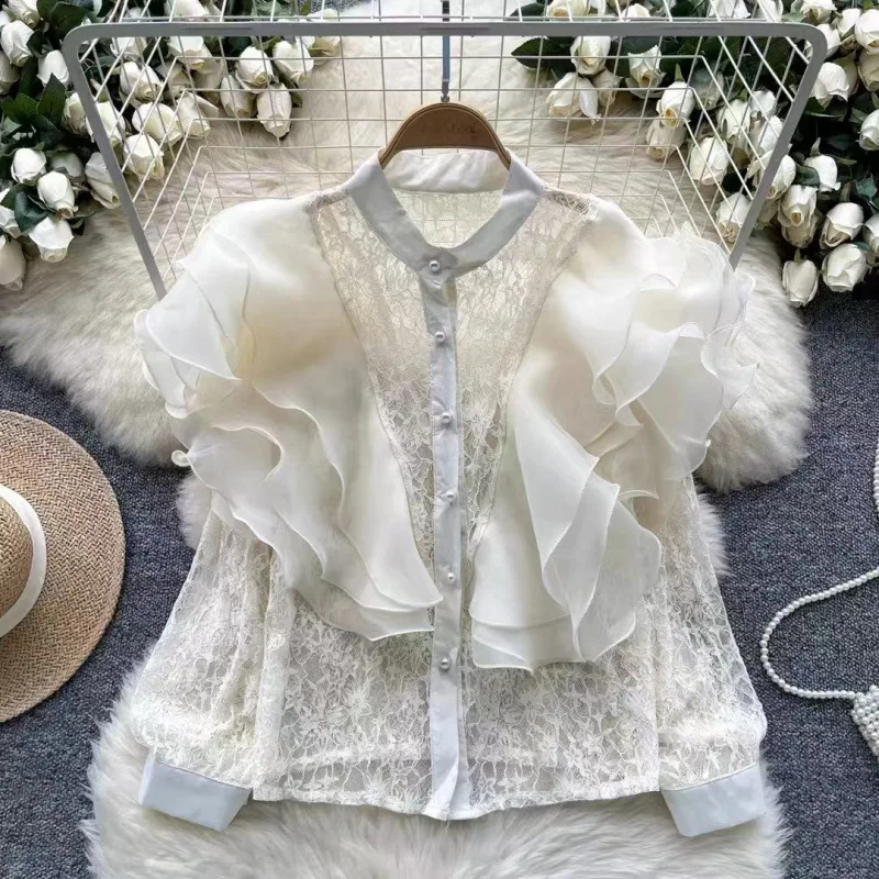 French Niche Light Luxury Three-Dimensional Ruffled Patchwork Round Neck Pearl Single-Breasted Versatile Sheer Lace Cardigan Top
French Niche Light Luxury Three-Dimensional Ruffled Patchwork Round Neck Pearl Single-Breasted Versatile Sheer Lace Cardigan Top