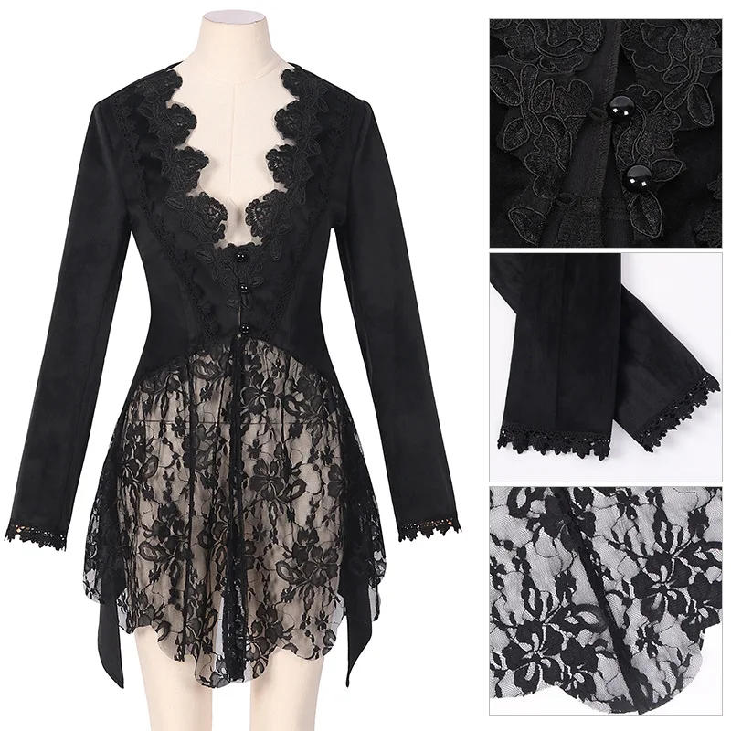 Medieval Retro Gothic Long Sleeve High Low Dress Lace Stitching Velvet Tuxedo Ladies Vampire Cosplay Costume Women Halloween
Medieval Retro Gothic Long Sleeve High Low Dress Lace Stitching Velvet Tuxedo Ladies Vampire Cosplay Costume Women Halloween
