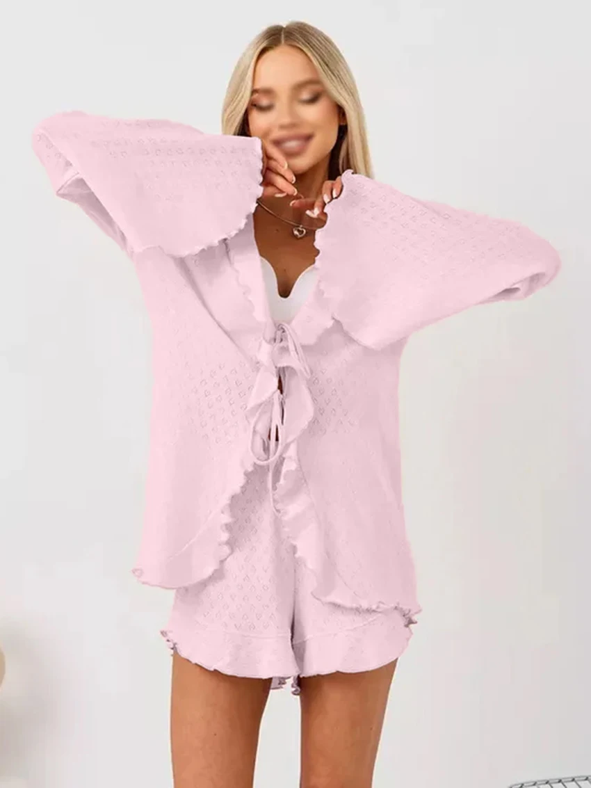 Marthaqiqi Knitted Female Nightwear Suit Long Sleeve Pajama Lace Up Sleepwear Sexy Turn-Down Collar Nightie Shorts Nightgown Set
Marthaqiqi Knitted Female Nightwear Suit Long Sleeve Pajama Lace Up Sleepwear Sexy Turn-Down Collar Nightie Shorts Nightgown Set