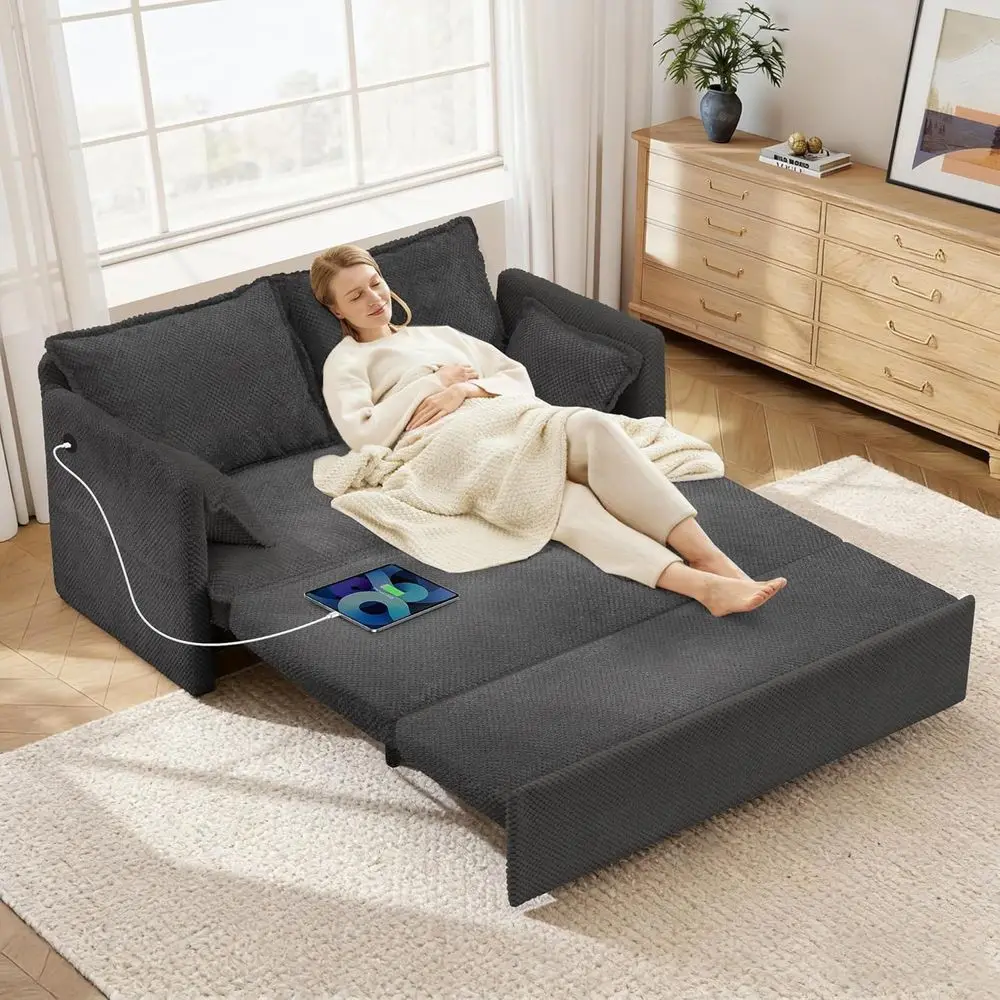 Gray Chenille 2-in-1 Convertible Sleeper Couch, USB & Type-C Ports, Space-Saving Sofa Bed for Small Spaces, Bedroom Use
Gray Chenille 2-in-1 Convertible Sleeper Couch, USB & Type-C Ports, Space-Saving Sofa Bed for Small Spaces, Bedroom Use