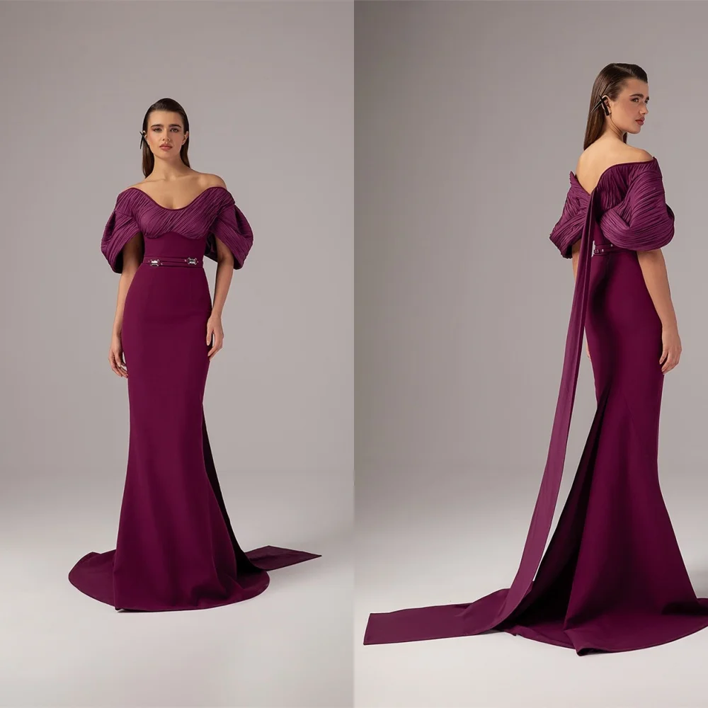 Customized Exquisite Lavender Jersey Evening Dress Temperament Strapless Off The Shoulder Short Sleeves Bespoke Occasi
Customized Exquisite Lavender Jersey Evening Dress Temperament Strapless Off The Shoulder Short Sleeves Bespoke Occasi