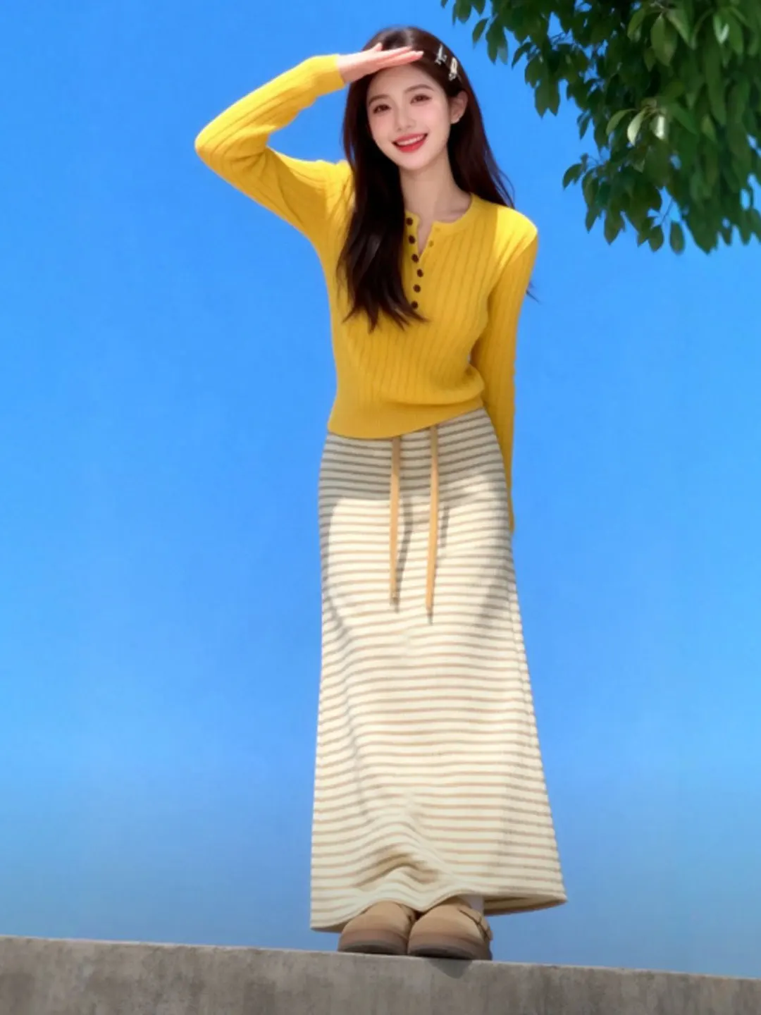 Spring Gentle Sle Knitted Top And Stripe Skirt Two-Piece Set Comfortable Long Sve High Waist Slim Fit Casual Faion
Spring Gentle Sle Knitted Top And Stripe Skirt Two-Piece Set Comfortable Long Sve High Waist Slim Fit Casual Faion