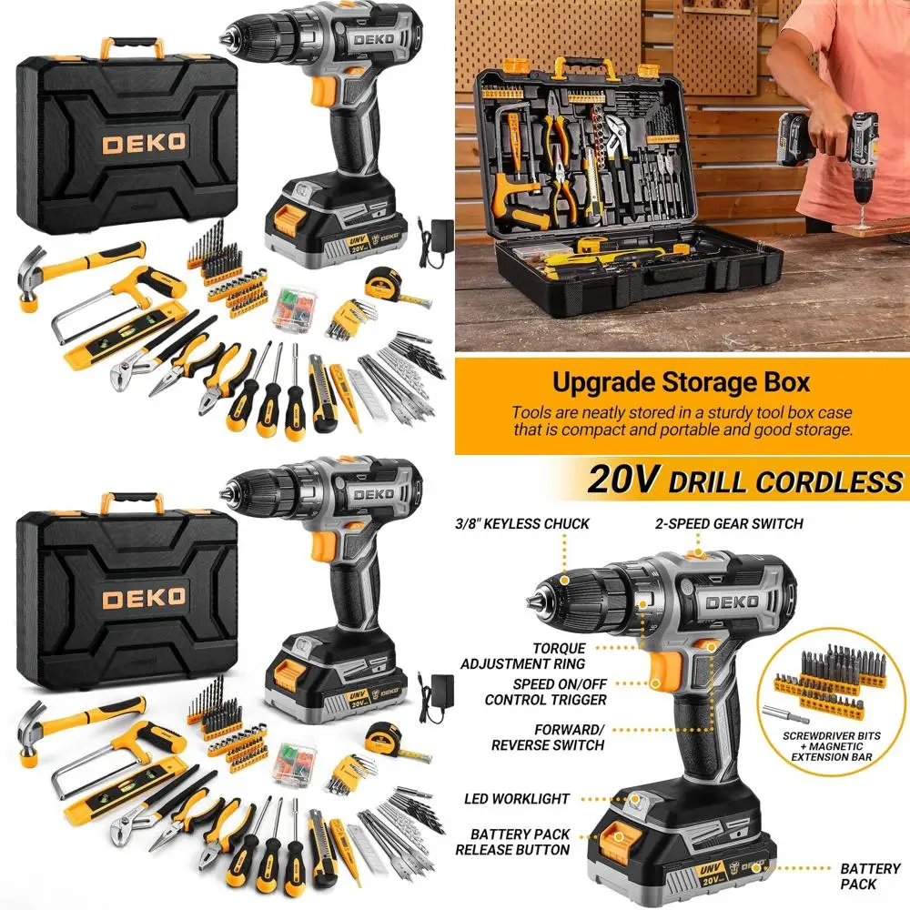 20V Cordless Drill Kit: Electric Drill Set with Battery for Home Repair and Basic Tool Storage
20V Cordless Drill Kit: Electric Drill Set with Battery for Home Repair and Basic Tool Storage