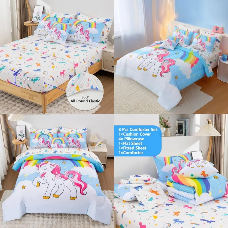 Unicorn Queen Bedding Sets for Girls Teens, 8 Pcs Bed in a Bag Rainbow Theme Unicorn Comforter Set Bedroom Decor with Printed S
Unicorn Queen Bedding Sets for Girls Teens, 8 Pcs Bed in a Bag Rainbow Theme Unicorn Comforter Set Bedroom Decor with Printed S