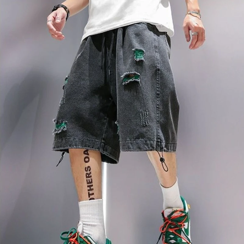 Men's Summer Lightweight Denim Shorts with Ripped Details Loose Fit Wide Leg Mid Length High Street Hip Hop Trendy Urban
Men's Summer Lightweight Denim Shorts with Ripped Details Loose Fit Wide Leg Mid Length High Street Hip Hop Trendy Urban