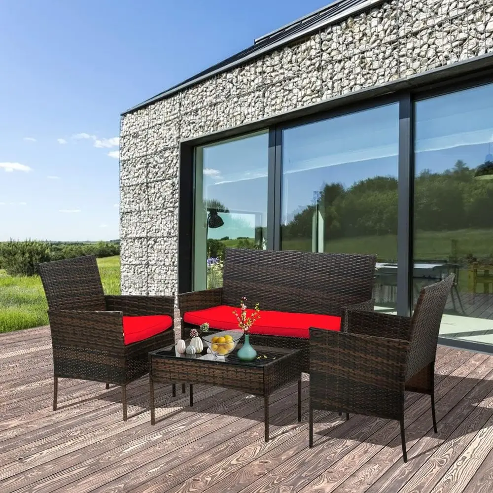4-Piece Outdoor Wicker Bistro Set with Cushions for Patio, Garden, and Poolside in Red
4-Piece Outdoor Wicker Bistro Set with Cushions for Patio, Garden, and Poolside in Red