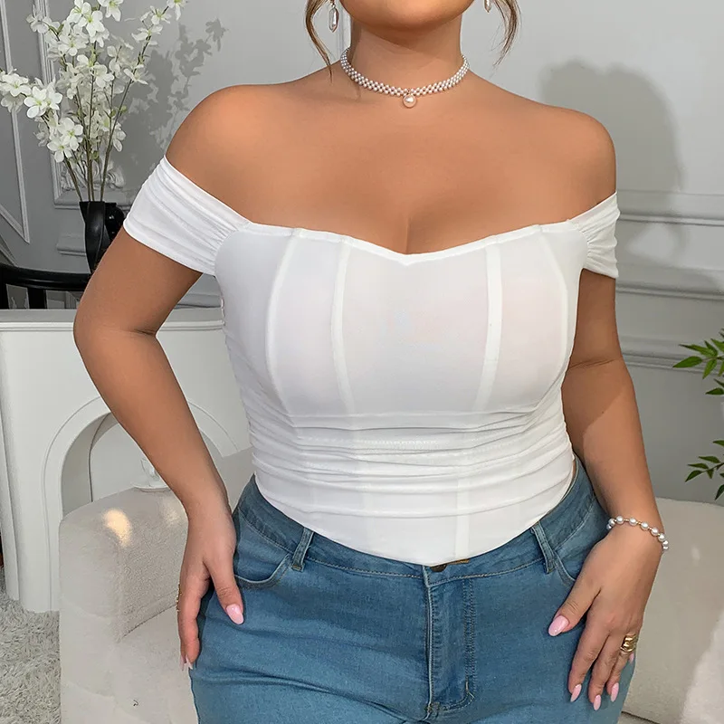 Plus Size Women Off Shoulder Corset Top Mesh Ruched Sweetheart Neckline Short Sleeve Bustier Summer Y2K Fashion Cropped Blouse
Plus Size Women Off Shoulder Corset Top Mesh Ruched Sweetheart Neckline Short Sleeve Bustier Summer Y2K Fashion Cropped Blouse