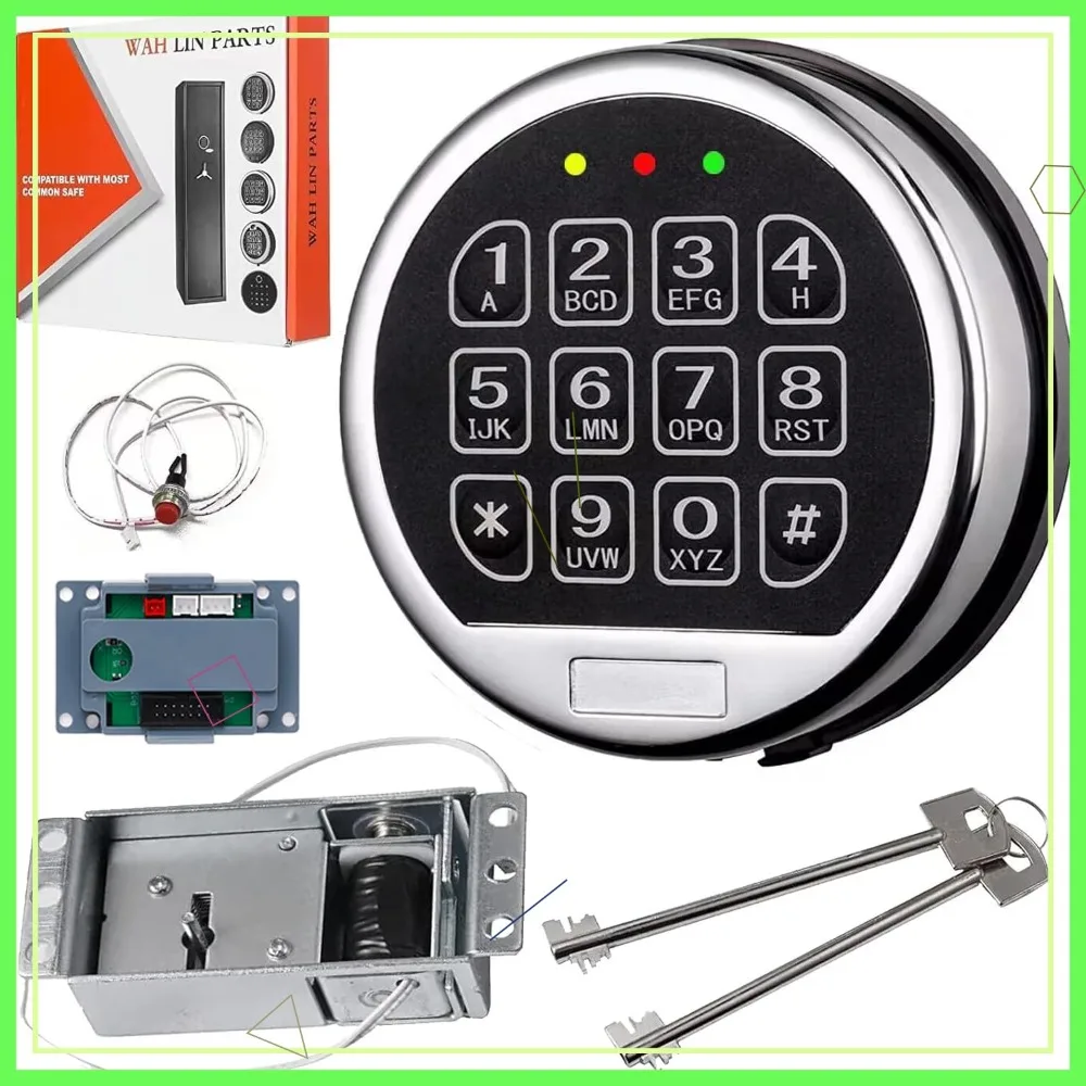 Electronic Safe Lock Replacement with Solenoid & 2 Keys, Chrome Keypad High Security for Fireproof Box
Electronic Safe Lock Replacement with Solenoid & 2 Keys, Chrome Keypad High Security for Fireproof Box